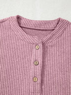 Ribbed Texture Drop Shoulder Henley Top