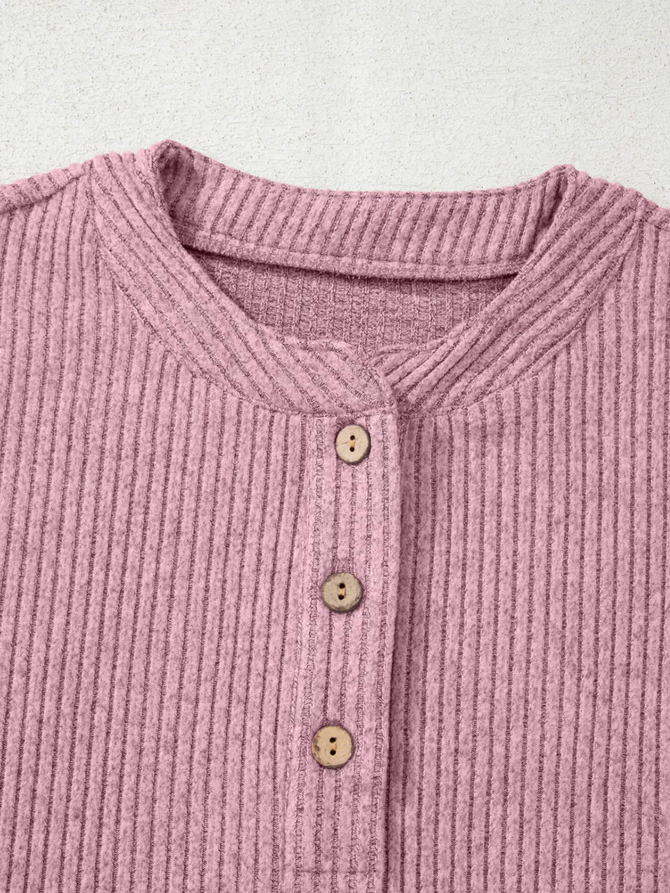 Ribbed Texture Drop Shoulder Henley Top