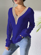 V-Neck Hollow Knit Sweater