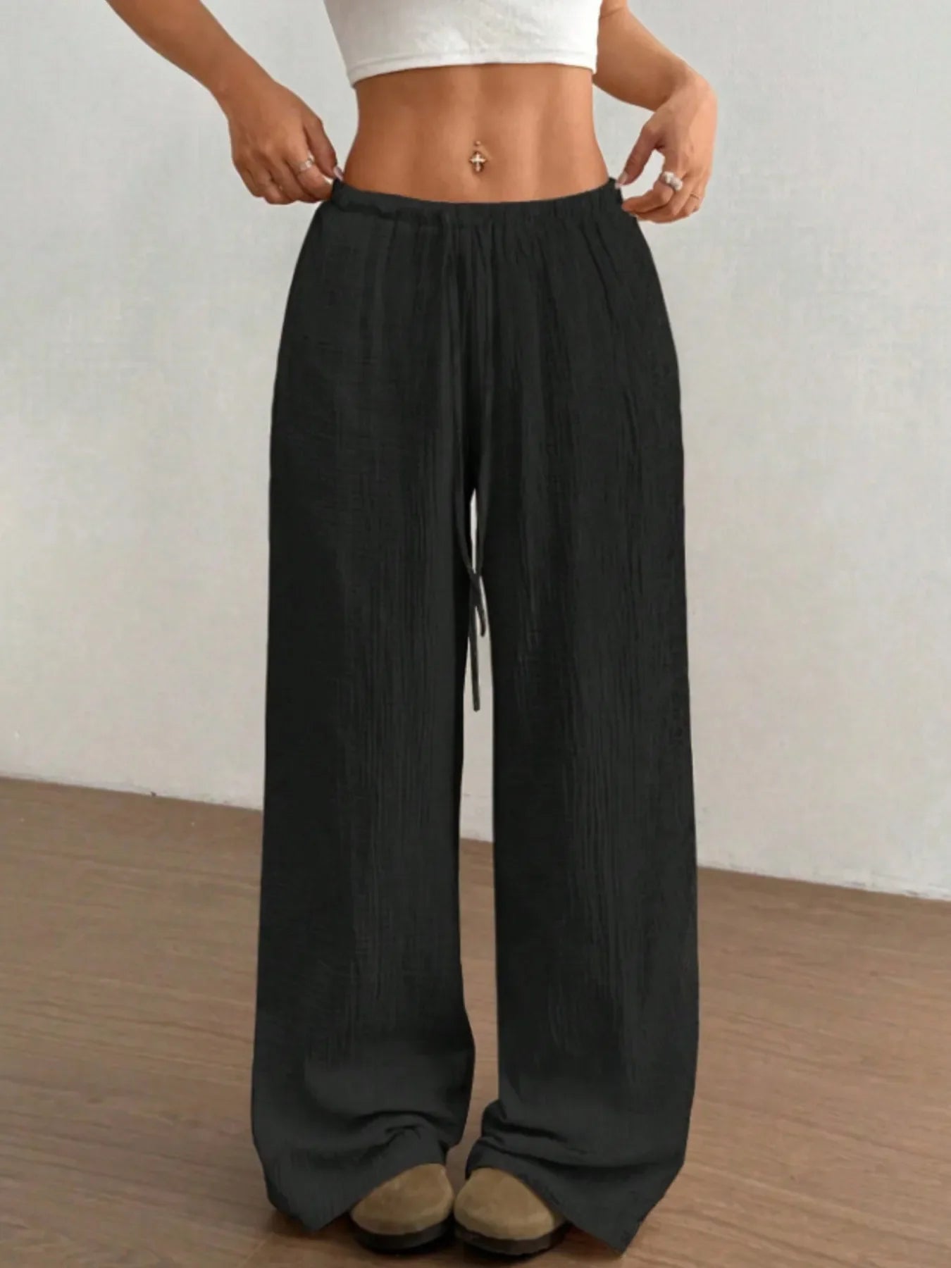 Wide Leg Drawstring Casual Pants