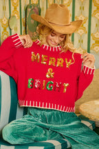 BiBi Christmas Theme Sequin Lattering Sweater