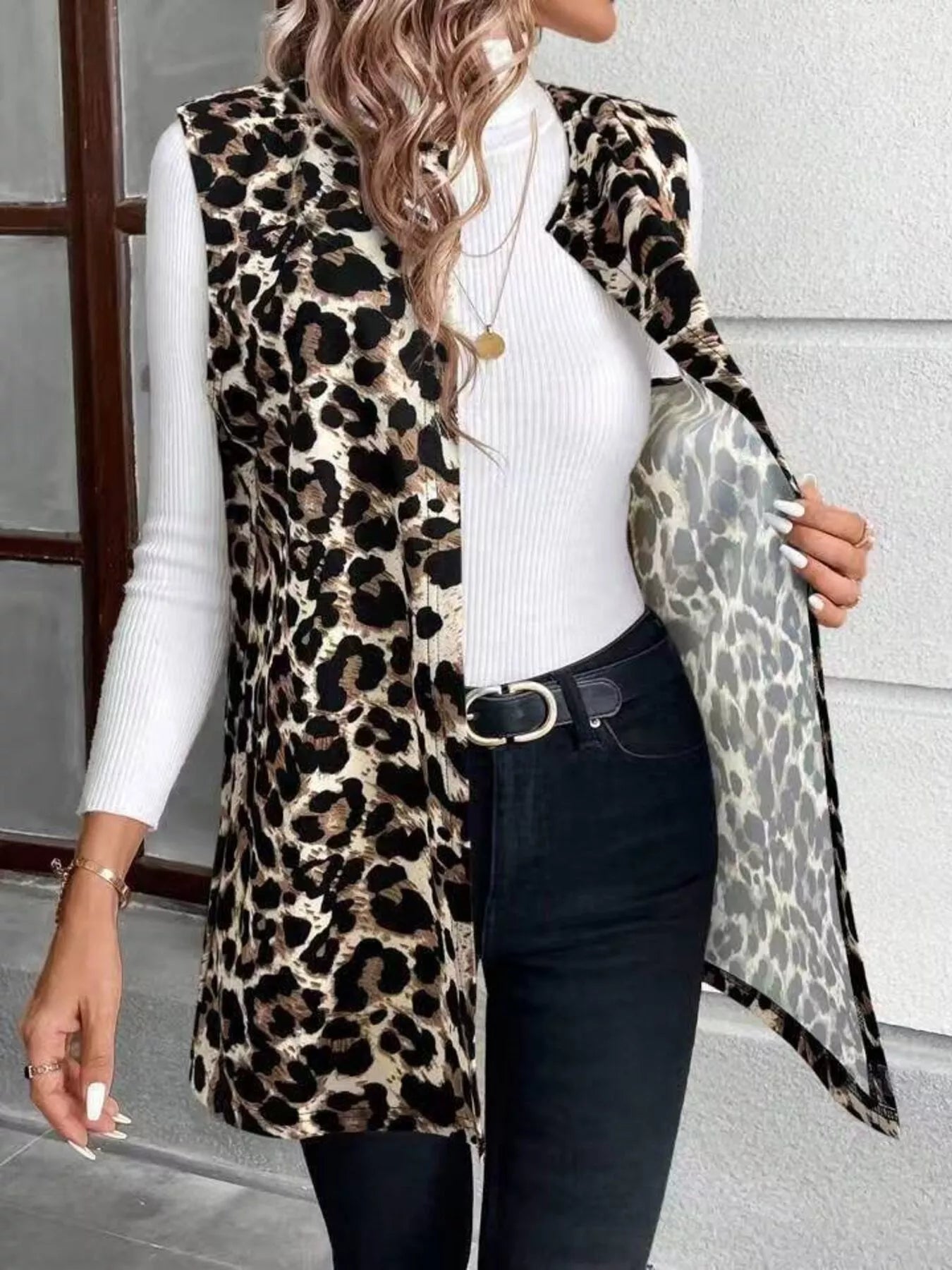 Sleeveless Leopard Print Vest Coat