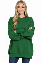 Zenana Oversized Round Neck Fleece Tunic Sweatshirt
