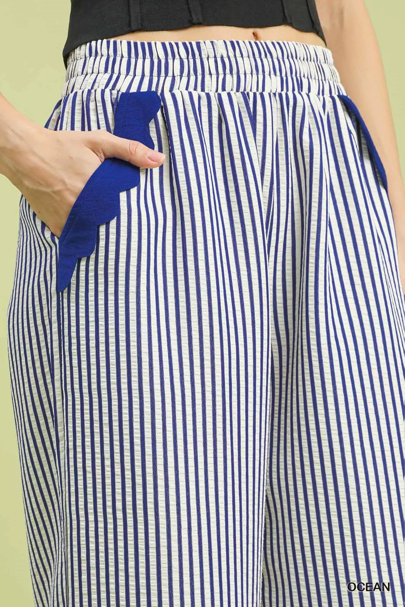 Umgee Stripe Scallop Hem Wide Leg Pants