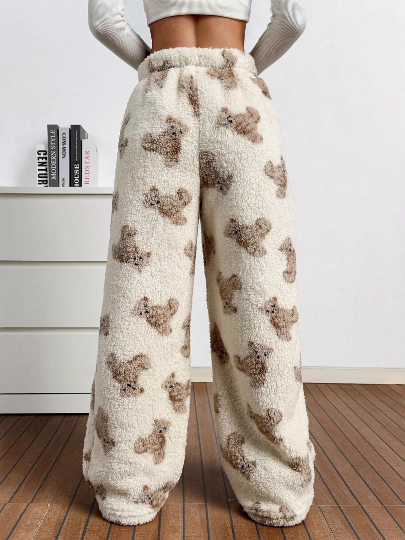 Teddy Bear Print Fluffy Pants