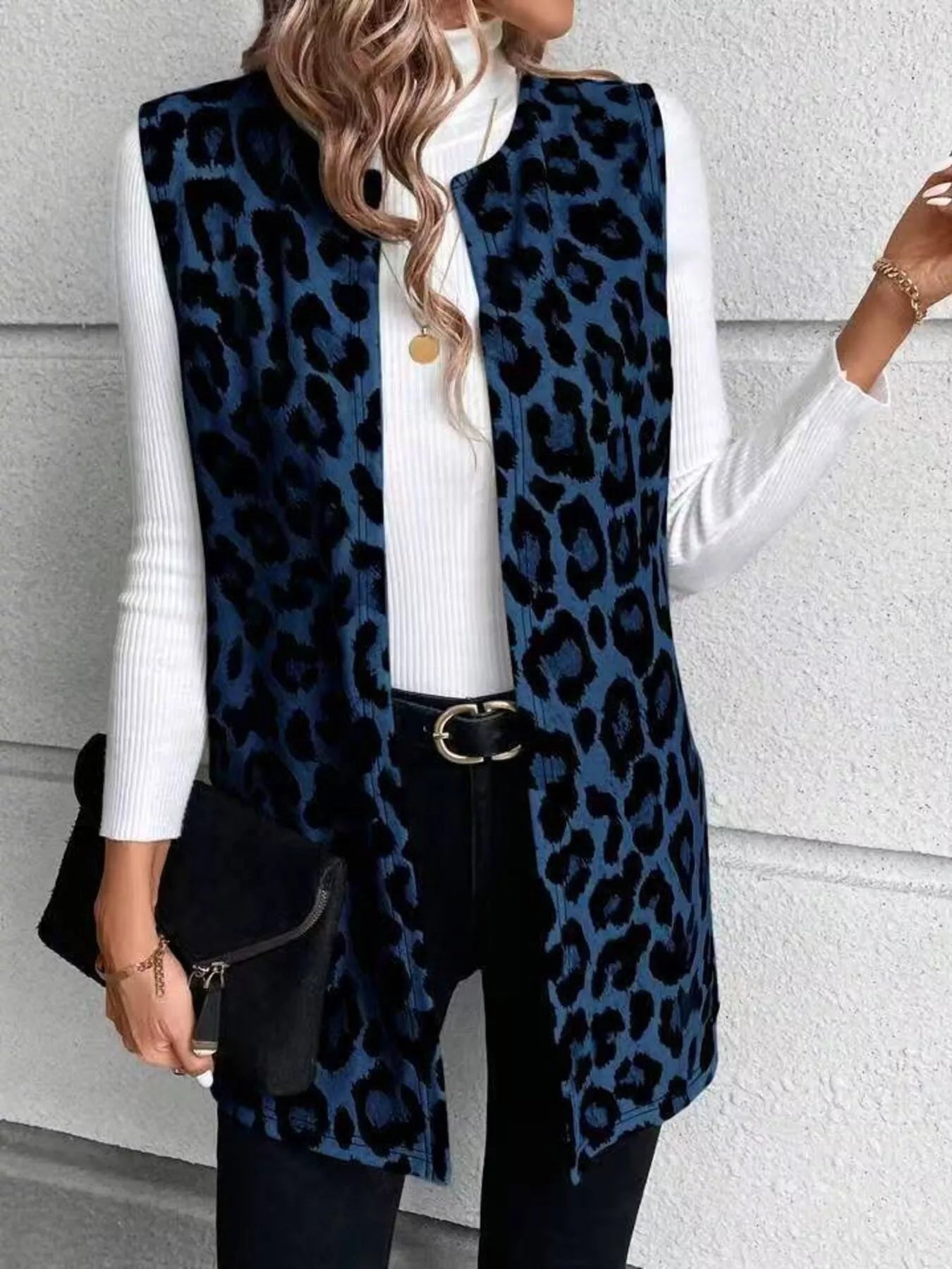 Sleeveless Leopard Print Vest Coat