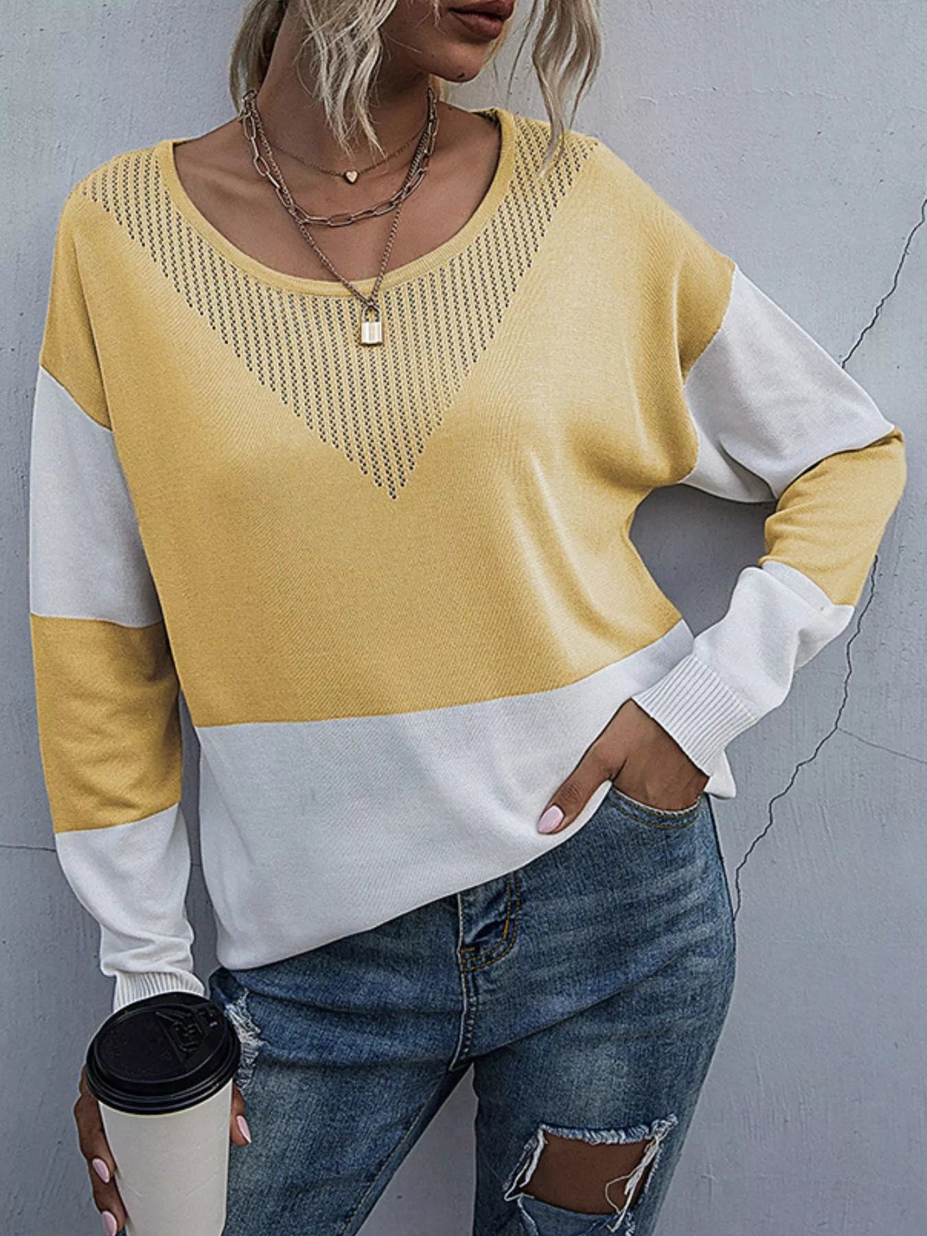 Color Block Round Neck Sweater