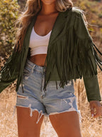 Cropped Fringe Faux Suede Jacket