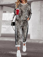 Stripe Leopard Print Top and Pants Set
