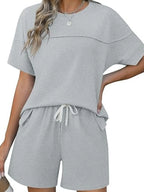 Round Neck Short Sleeve Top and Shorts Set