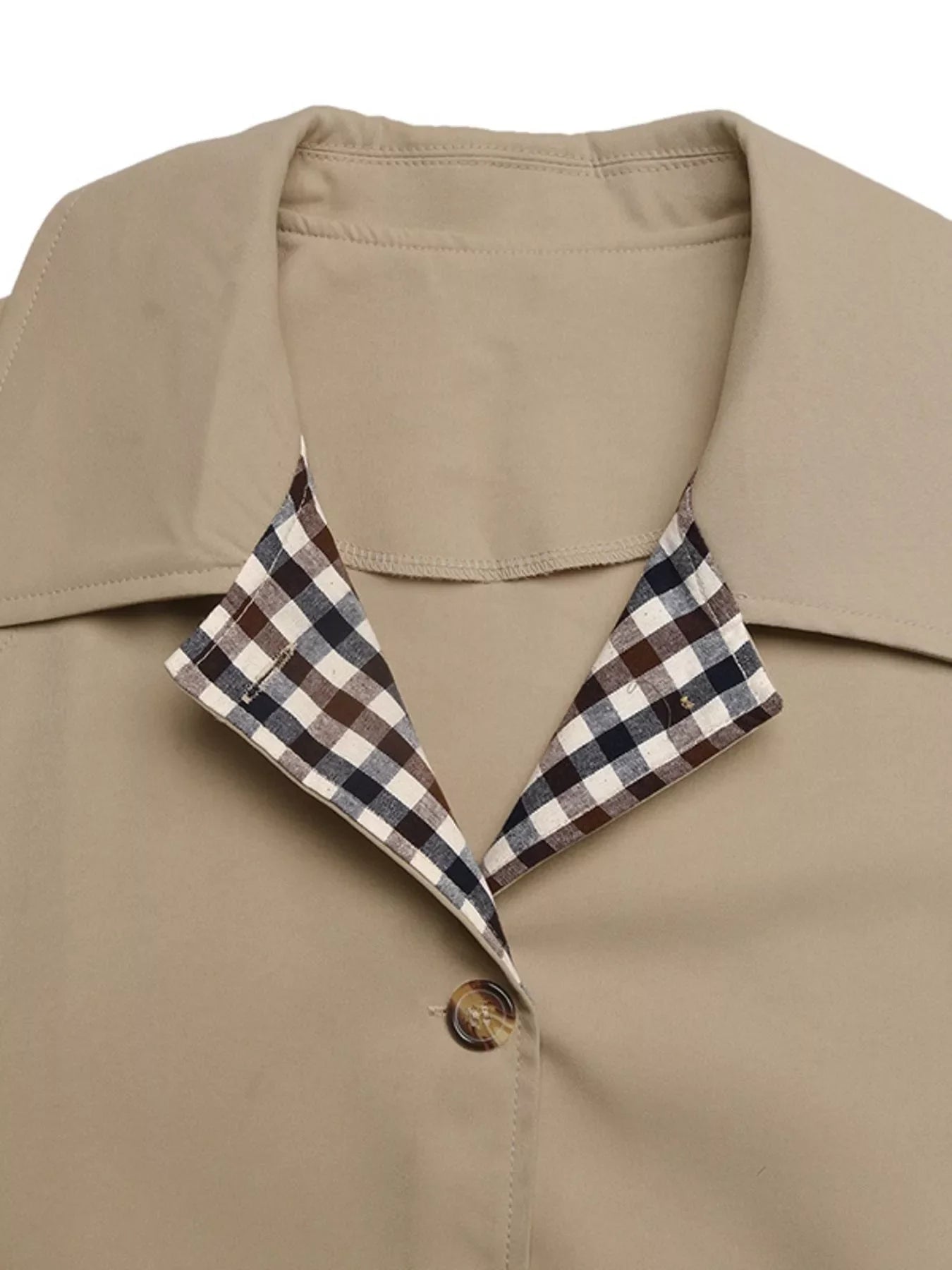 Checkered Lining Button Up Trench Coat