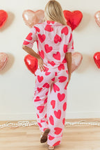 Heart Valentines Short Sleeve Pants Pajamas Set