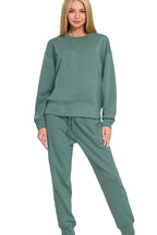 Zenana Scuba Crewneck Pullover & Joggers 2 Pieces Set