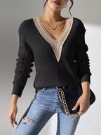 V-Neck Hollow Knit Sweater