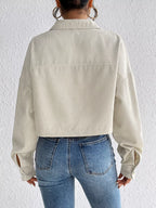 Casual Corduroy Snap Down Cropped Jacket