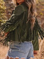 Cropped Fringe Faux Suede Jacket