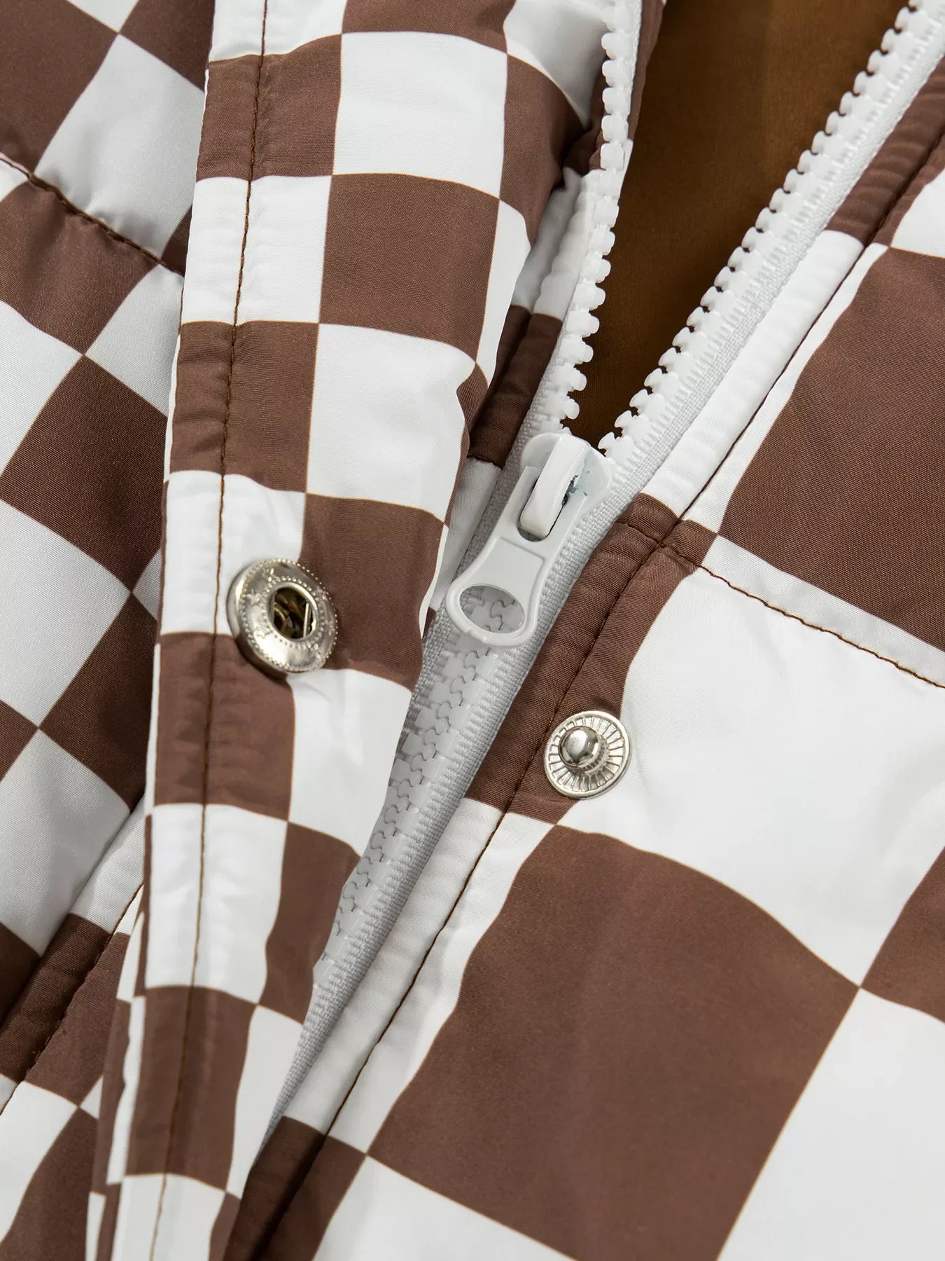 Double Checked Stand Collar Cropped Puffer Vest