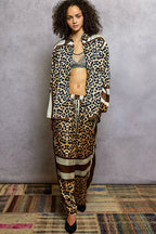 POL Leopard Printed Woven Wide Leg Drawstring Pants