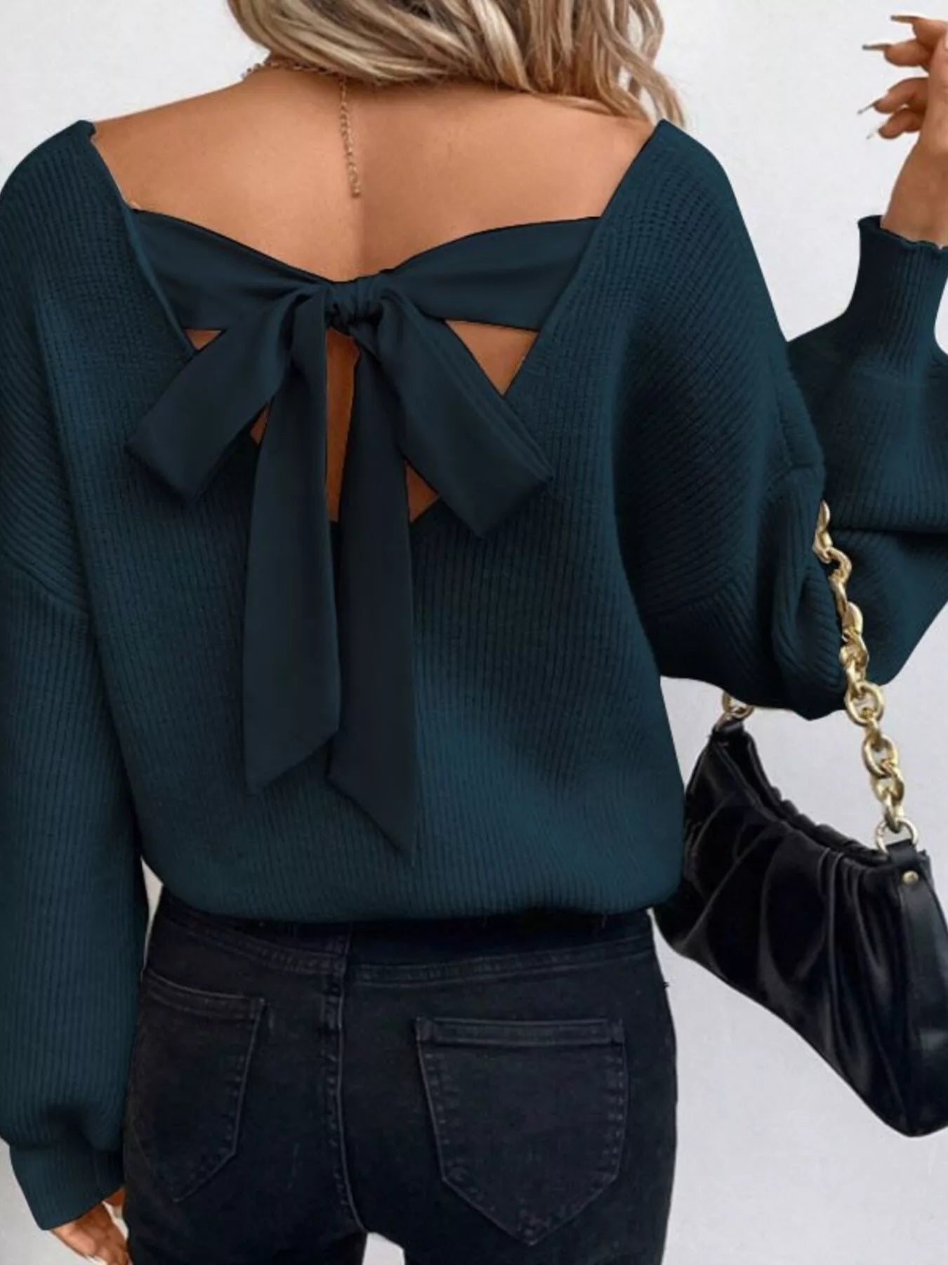 Back Bow V-Neck Sweater