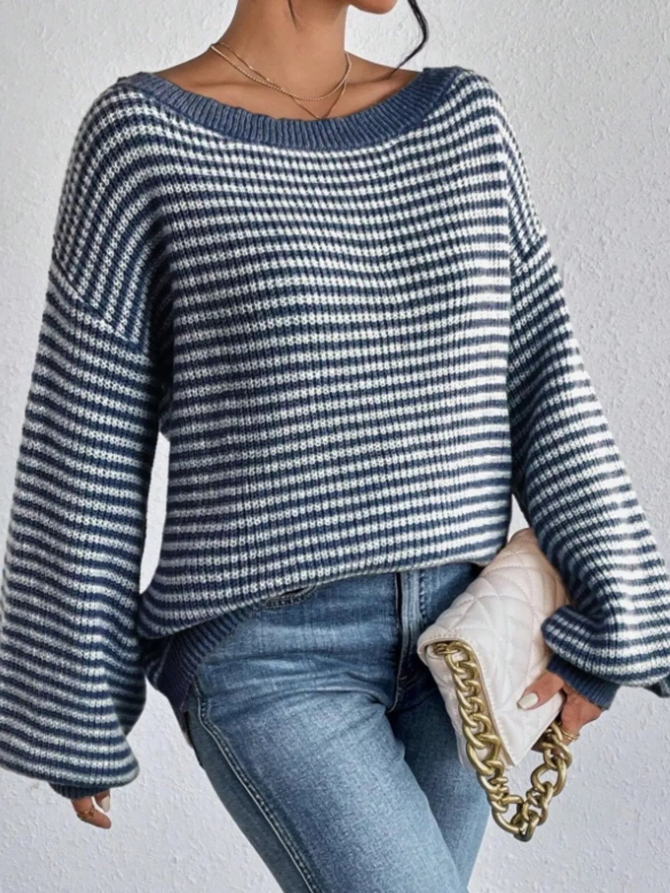 Striped Boat Neck Sweater