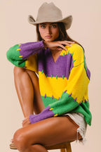 BiBi Stitch Detail Mardi Gras Stripes Sweater
