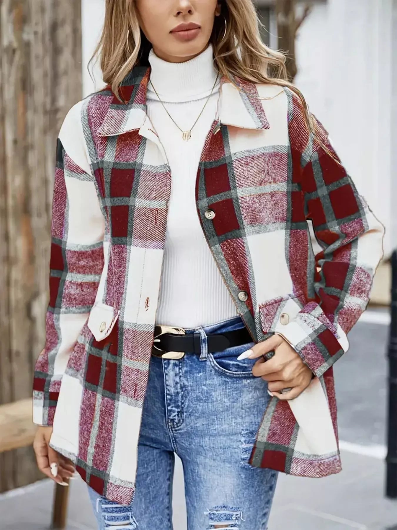 Plaid Button-Up Long Sleeve Shacket