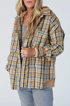 Plaid Drawstring Hooded Flannel Jacket