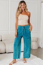 Mineral Wash High Waist Raw Hem Pants