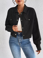 Casual Corduroy Snap Down Cropped Jacket