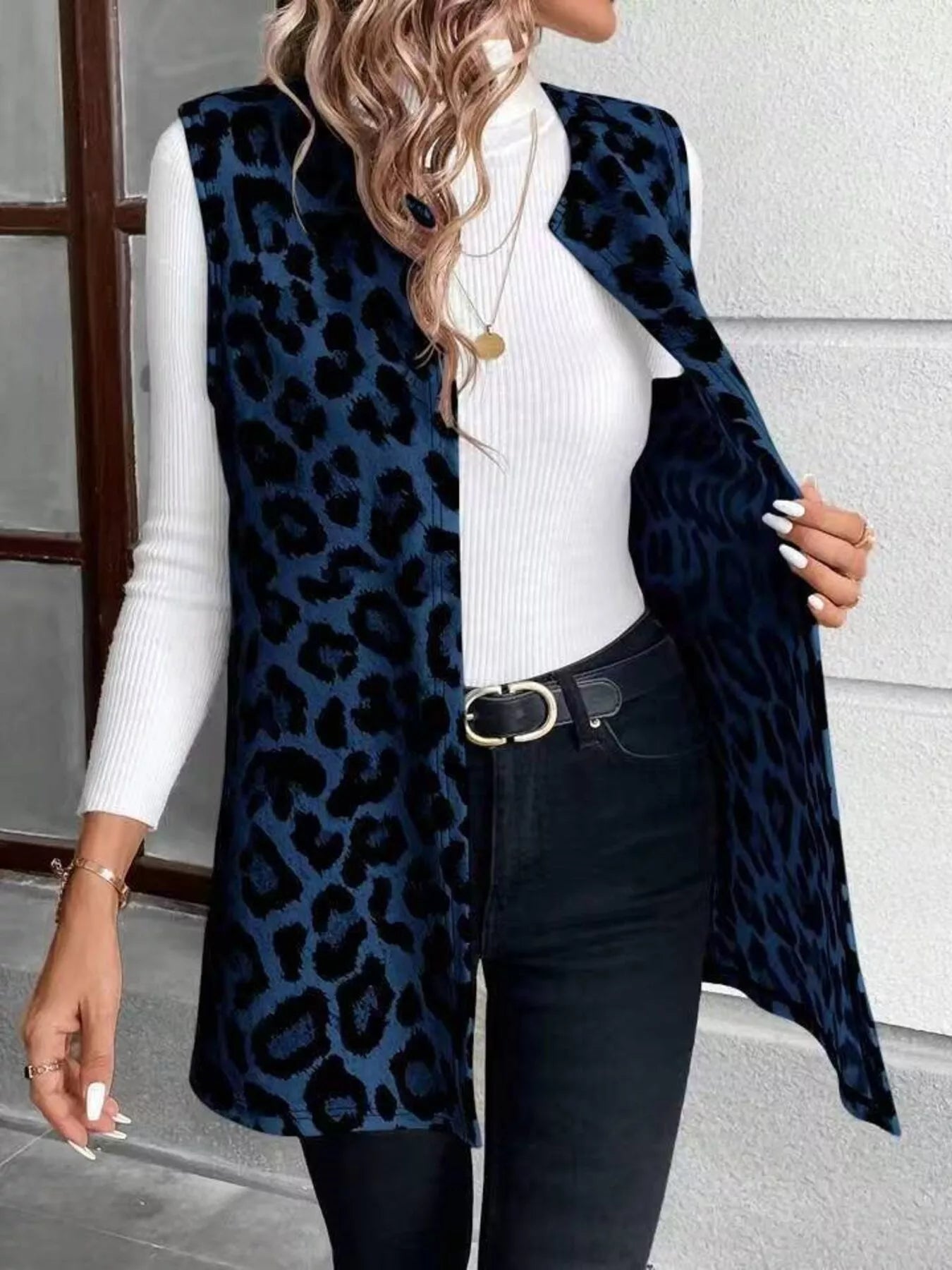 Sleeveless Leopard Print Vest Coat