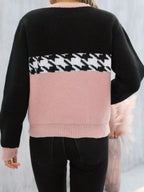 Houndstooth Pattern Color Block Sweater