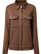 Solid Color Zip Up Button Flap Pocket Jackets