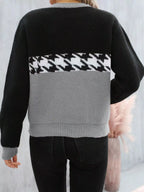 Houndstooth Pattern Color Block Sweater
