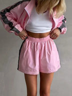 Zip Up Long Sleeve Jacket and Shorts Set