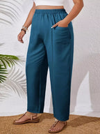 Plus Size Relaxed Fit Elastic Waist Casual Pants