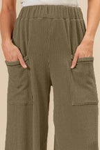 BiBi 2tone Cord Rib Waist Band Side Pocket Pants