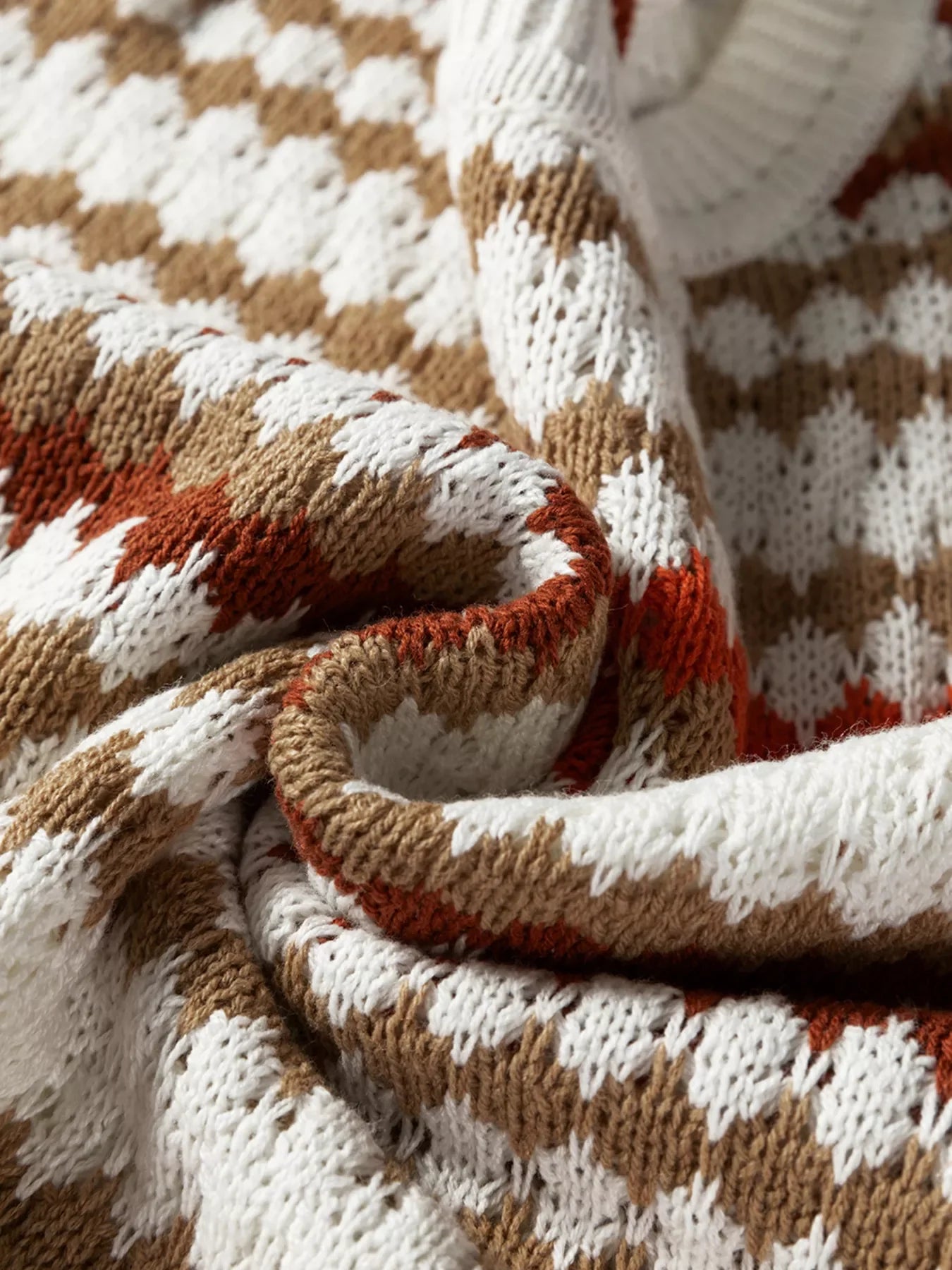 Stripe Eyelet Patterned Drop Shoulder Sweater