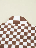 Double Checked Stand Collar Cropped Puffer Vest