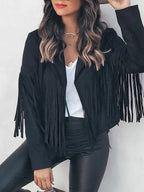 Fringe Open Front Cropped Jacket