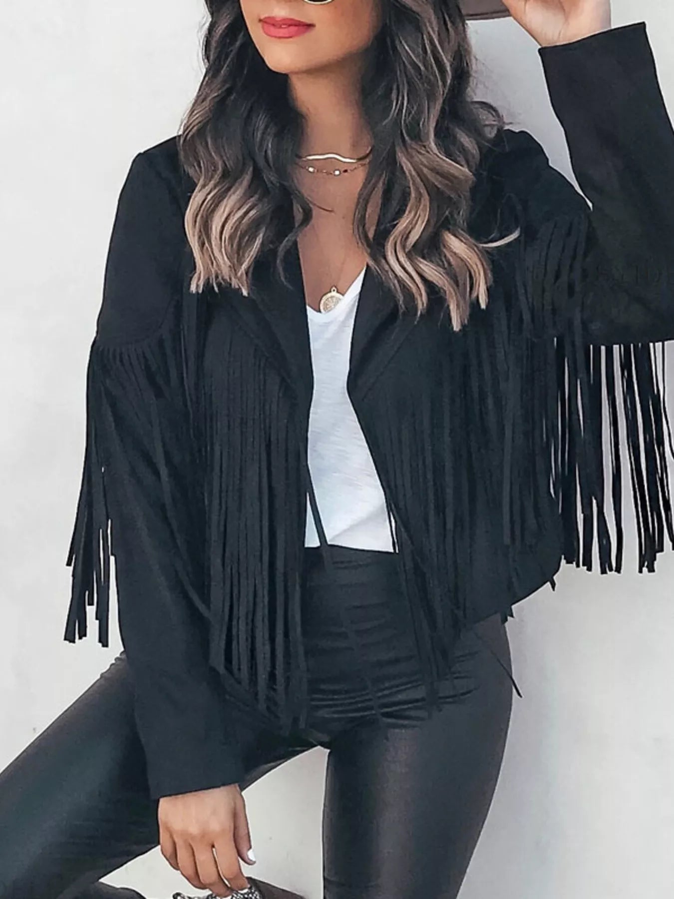 Fringe Open Front Cropped Jacket
