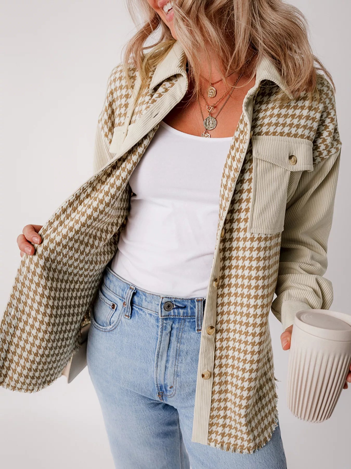 Houndstooth Button-Down Jacket