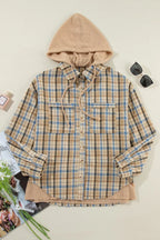 Plaid Drawstring Hooded Flannel Jacket