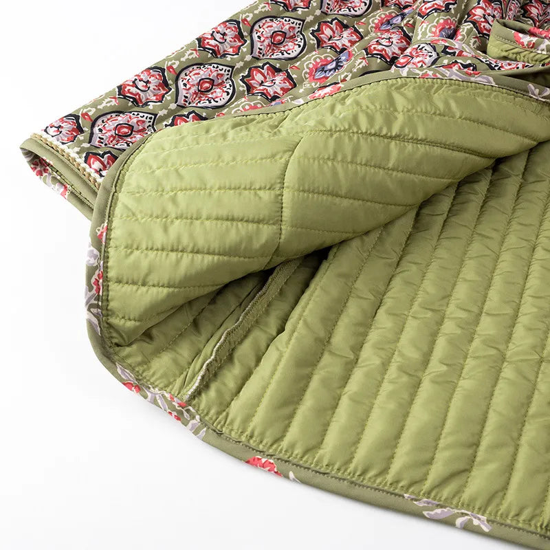 Belted Open Front Floral Winter Coat