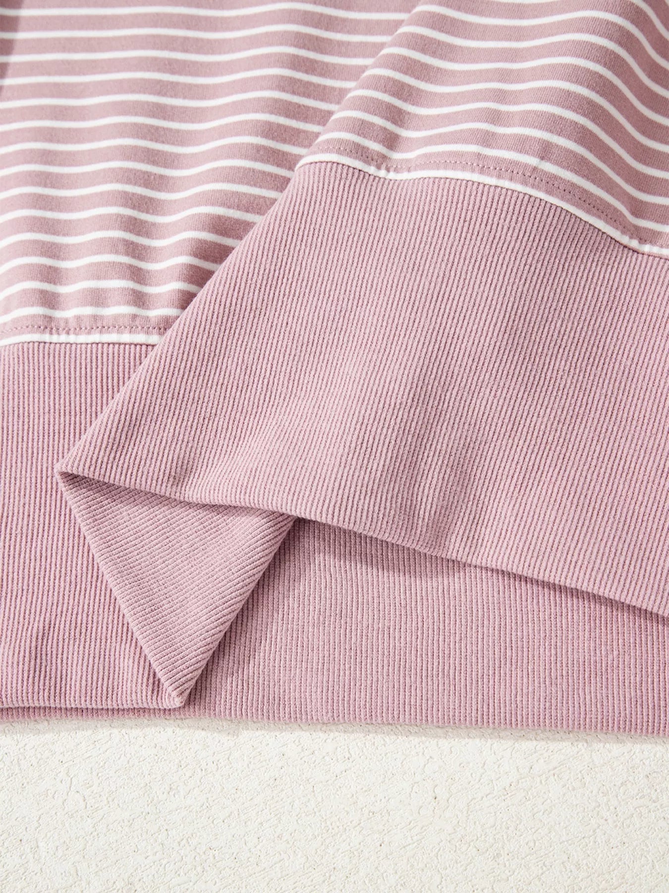 Stripe Thumbhole Side Slits Drop Shoulder Loose Fit Hoodie