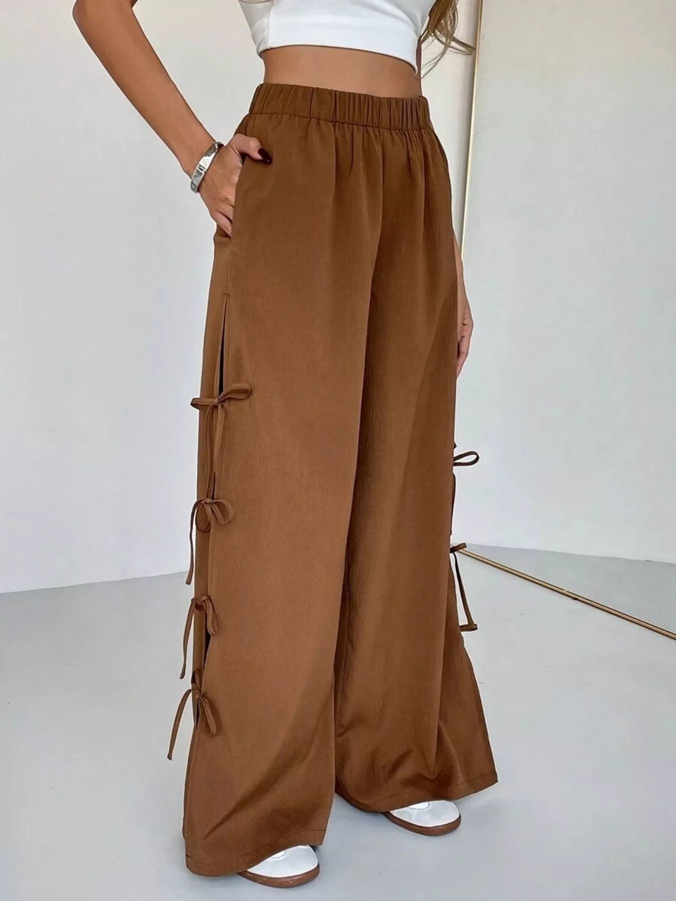 Side Tie Wide Leg Pants