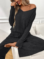 Ribbed Long Sleeve Top and Pants Lounge Set