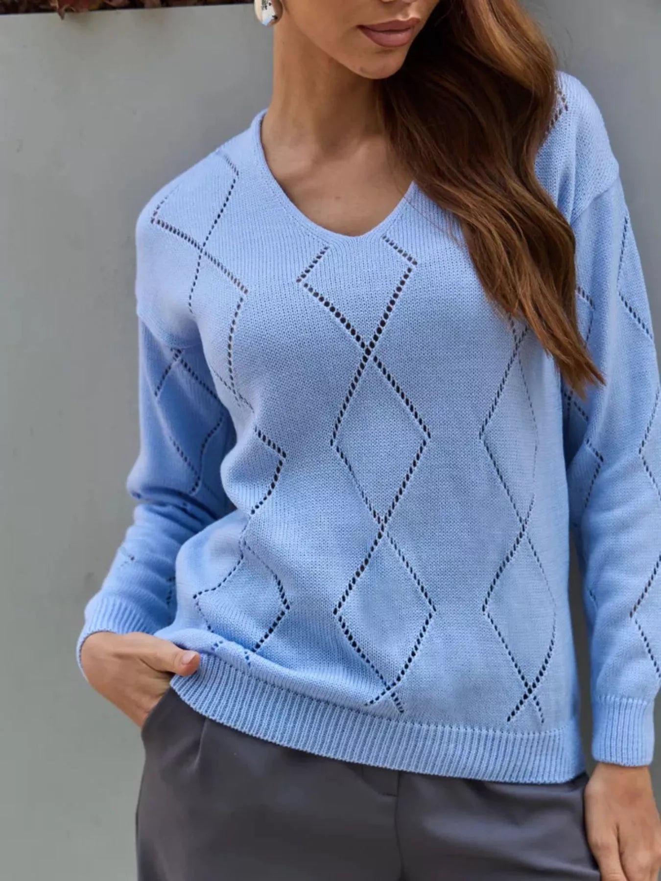 Openwork V-Neck Sweater