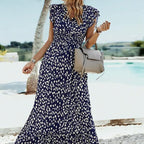 Love Kuza Ruffled Cap Sleeves Surplice Maxi Dress