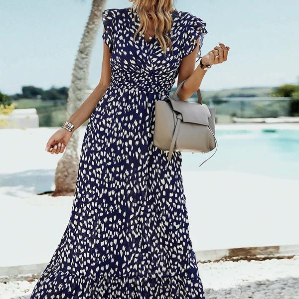 Love Kuza Ruffled Cap Sleeves Surplice Maxi Dress