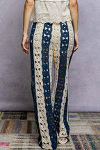 POL Openwork Wide Leg Pants with Stripe Detail
